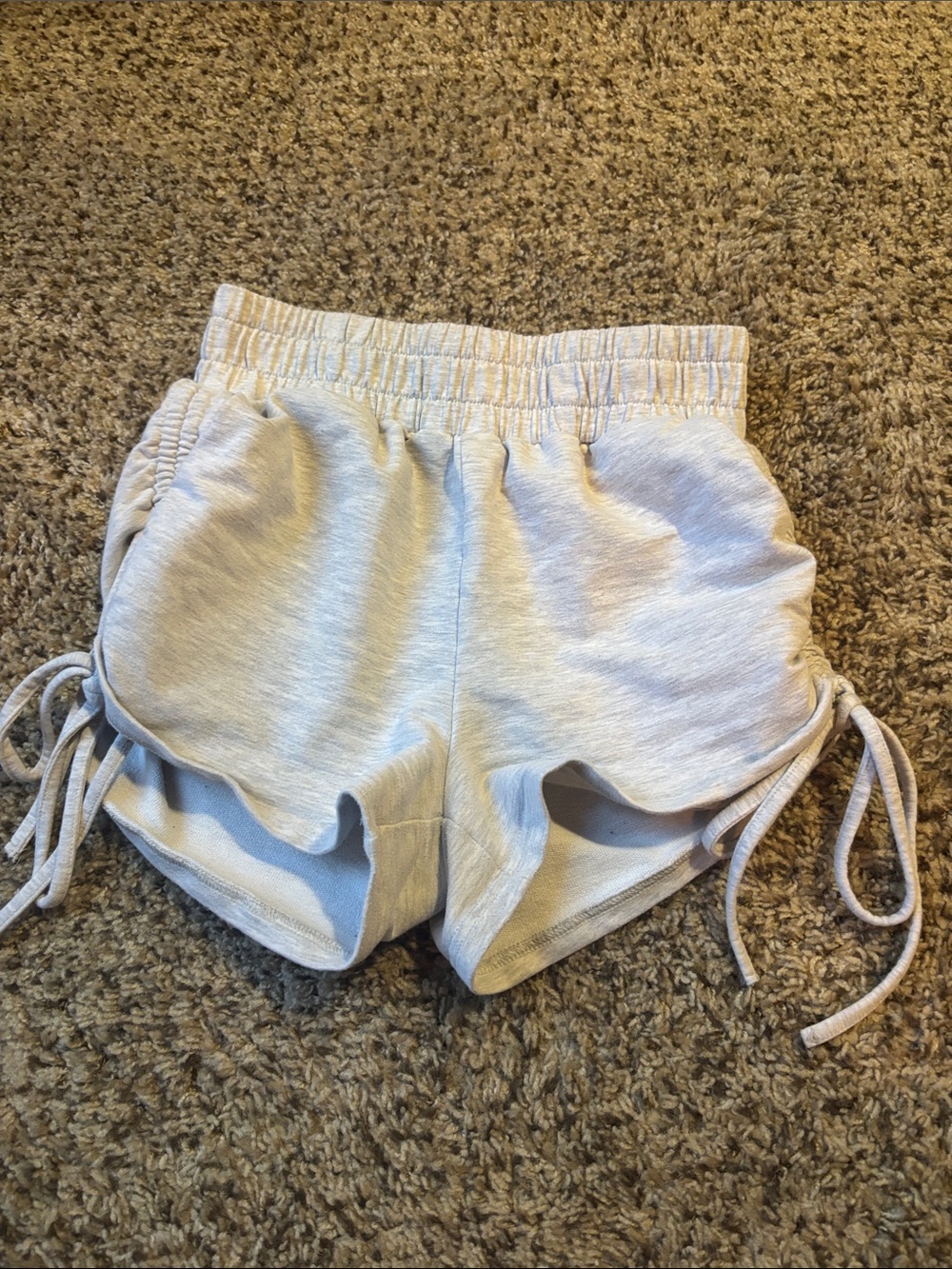 AKIRA Light Gray Ruched Side-Tie Athletic Shorts